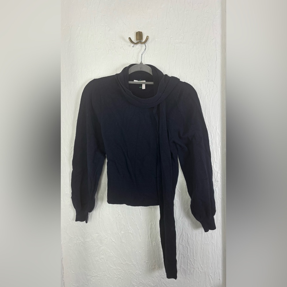 See By Chloe Navy Blue Wool Blend Sweater with attached scarf Size XS